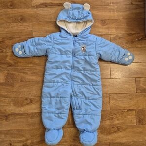 Faded Glory Baby Blue Puppy Hooded Snowsuit with Ears – Size 6-9 Months